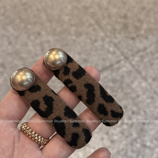 复古豹纹珍珠刘海BB夹~简约后脑勺碎发掰掰夹前额夹子侧边卡子