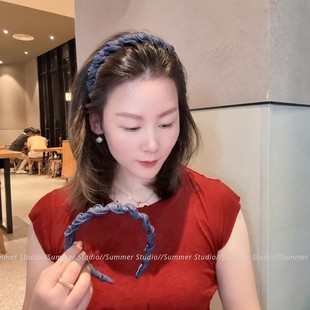 牛仔蓝波浪带齿高颅顶发箍女压发洗脸头箍防滑碎发整理神器发饰