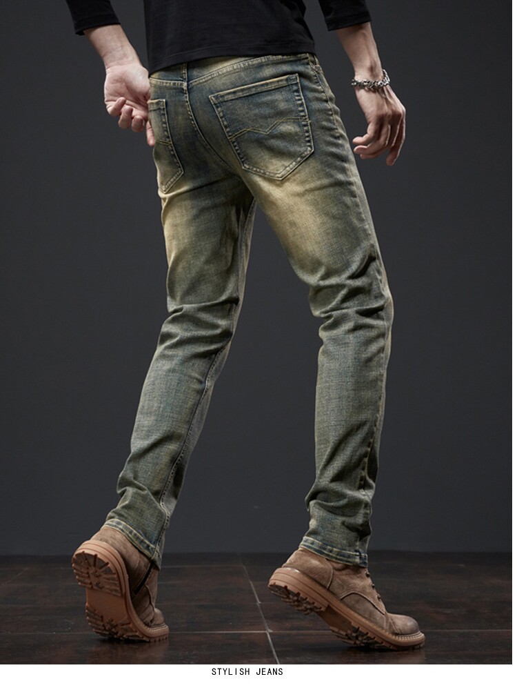 SPRING AND SUMMER YELLOW MUD DYED WASHED DISTRESSED JEANS MENS BUSINESS FASHION BRAND LOOSE AND VERSATILE TROUSERS RETRO CASUAL STRAIGHT PANTS