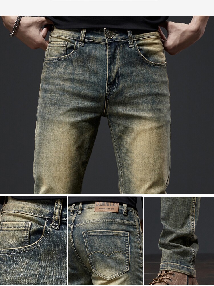 SPRING AND SUMMER YELLOW MUD DYED WASHED DISTRESSED JEANS MENS BUSINESS FASHION BRAND LOOSE AND VERSATILE TROUSERS RETRO CASUAL STRAIGHT PANTS