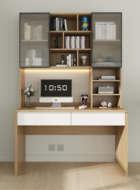 实木书桌书架一体组合儿童写字台中学生转角学习桌原木卧室电脑桌