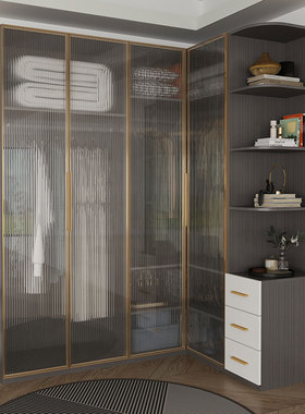 90度转角衣柜定制极简家用卧室小户型拐角7字主卧L型书桌衣橱组合