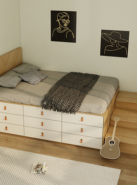 次卧榻榻米超高箱储物床小户型带抽屉儿童房收纳床楼梯半高床定制