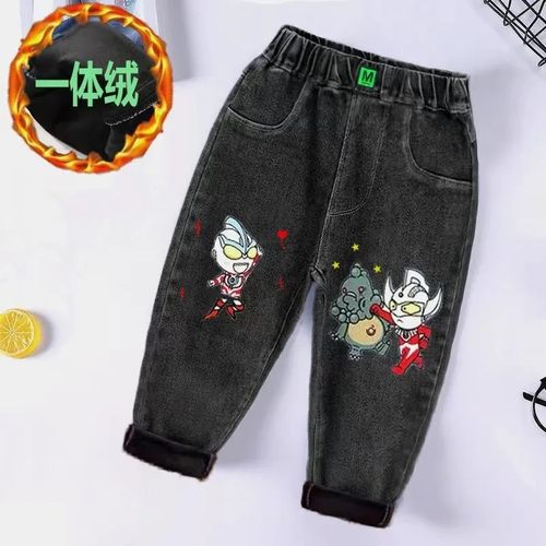 男童加绒裤子新款洋气秋冬季儿童一体绒牛仔裤男孩棉裤宝宝裤外穿