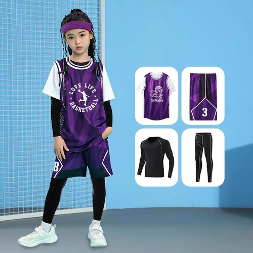 2026新款儿童篮球训练服儿童四件套印制秋冬季篮球服比赛队服班服