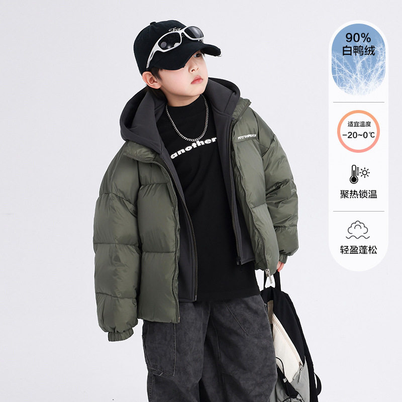 2026新款男童冬季假两件面包服大童羽绒服儿童装冬装加厚防寒外套