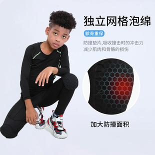 儿童长袖运动紧身速干衣篮足球训练服套装秋冬加绒打底防撞护膝裤