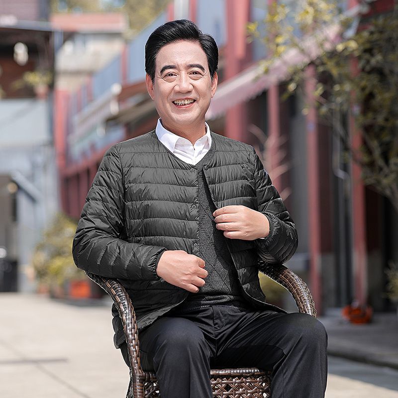 2026新款男士轻薄羽绒服中老年爸爸装薄圆领内胆大码V领保暖外套
