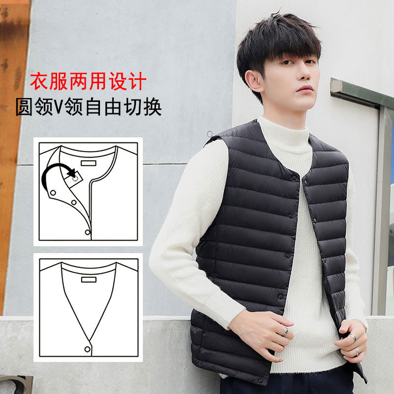2026新款羽绒马甲男无领内胆内穿秋冬轻薄羽绒服背心青年大码圆领
