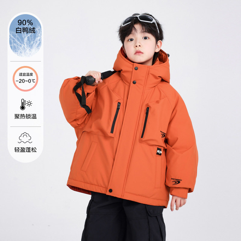 2026新款男大童冬季90白鸭绒羽绒服冲锋衣儿童装冬装连帽加厚外套