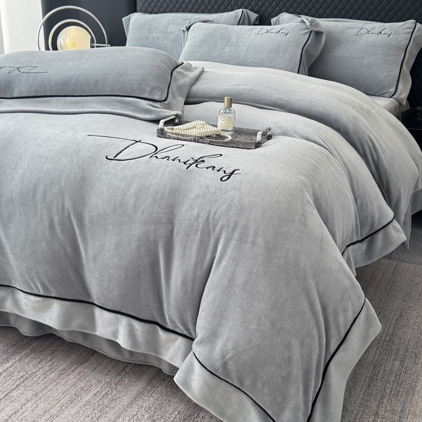 澳洲牛奶绒四件套轻奢刺绣加绒