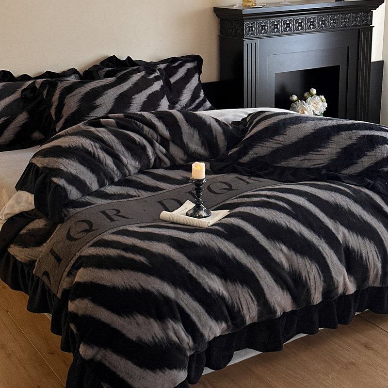 兔毛绒床上四件套加绒牛奶绒