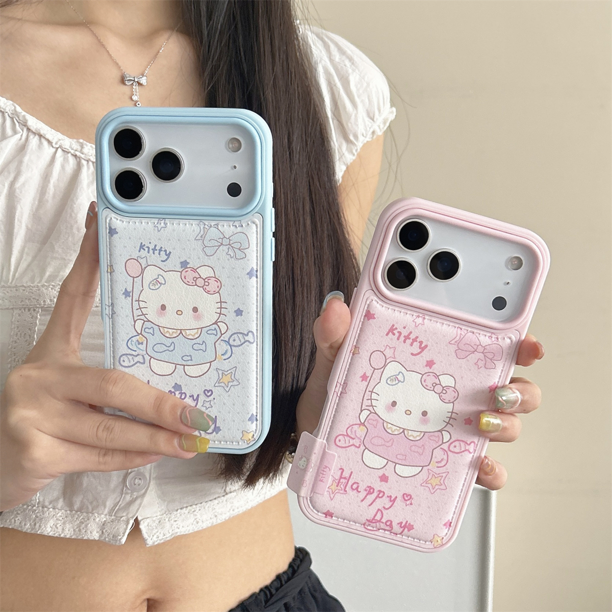 加尔 秋冬皮纹奶萌可爱小鱼Kitty猫适用苹果17ProMax手机壳iphone15新款16pro女款13pro创意14pro防摔保护套
