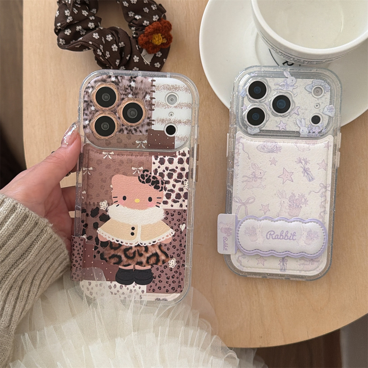 加尔 花朵镜头可爱紫色兔子长腿Kitty猫适用苹果17ProMax手机壳iphone15新款16pro女款13创意14pro防摔保护套