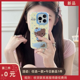 加尔 14pro防摔16硅胶保护套 日韩可爱爱心Kitty猫点钻发夹支架适用苹果16promax手机壳iphone15新款 13pro女款