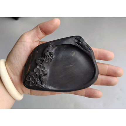 手工雕端砚台 端砚之首 老坑《喜上眉梢》端砚手把件 10x7x2cm