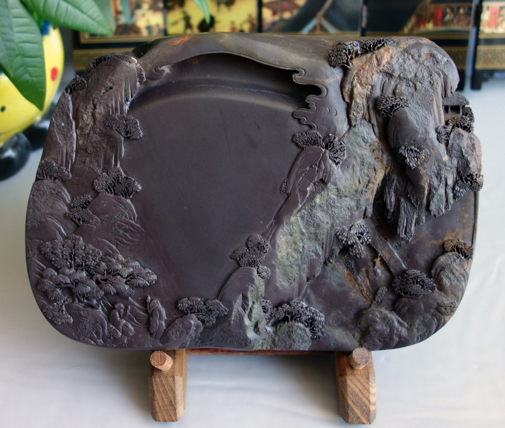 手工雕 老水麻子坑“闲情逸致”端砚台22cmx15.5cmx3.5cm