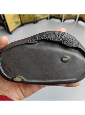 手工雕端砚台 梅花坑《平步青云》端砚台 14x8x2cm