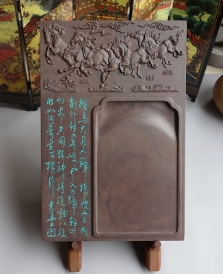 手工雕端砚台 10寸老宋坑“马上有福”端砚台25.5cmx17cmx3cm