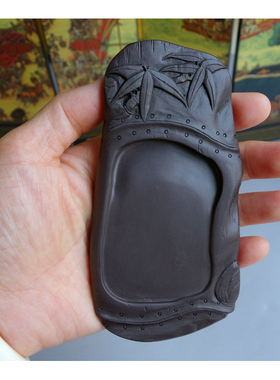 手工雕 端砚之首老坑“富贵竹”端砚台手把件 12.5x6x1cm