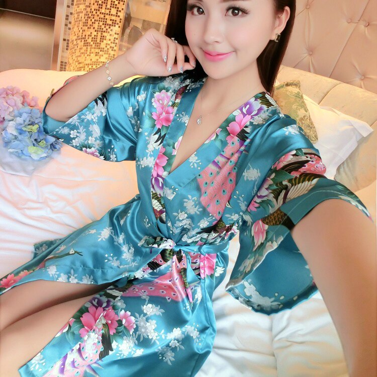 真丝睡袍女夏季性感情趣睡衣冰丝绸春秋长袖系带浴衣女士浴袍单件