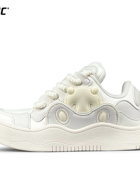 OHJC白武士面包鞋奶油小白鞋松糕厚底板鞋女休闲白熊复古低帮秋鞋