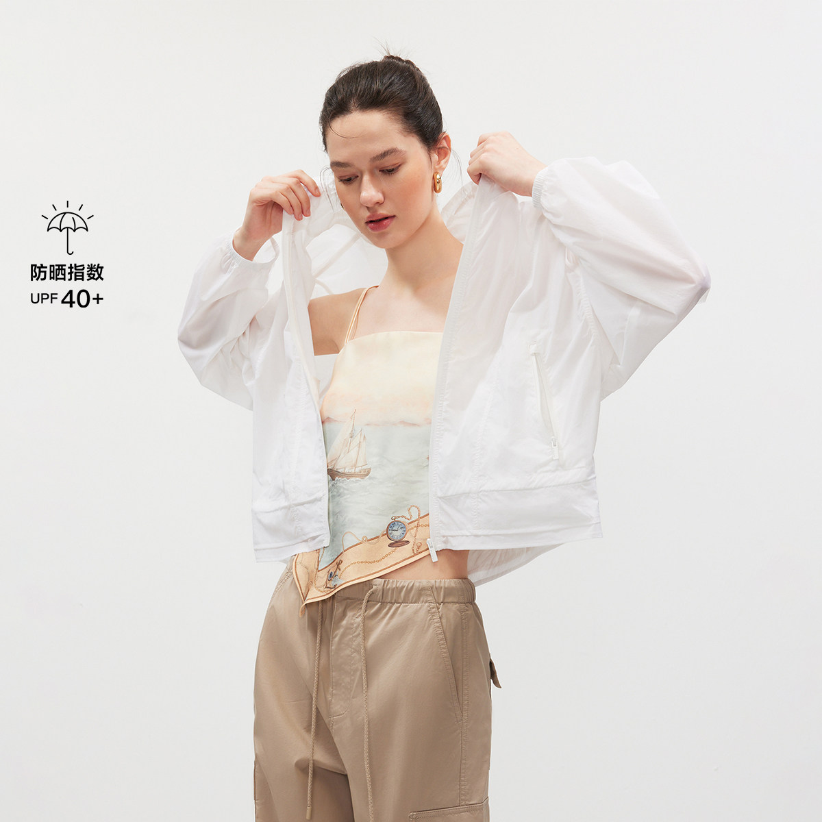 ONLY2026夏季新款夏日清爽领口调节抽绳轻薄外套女|126236023