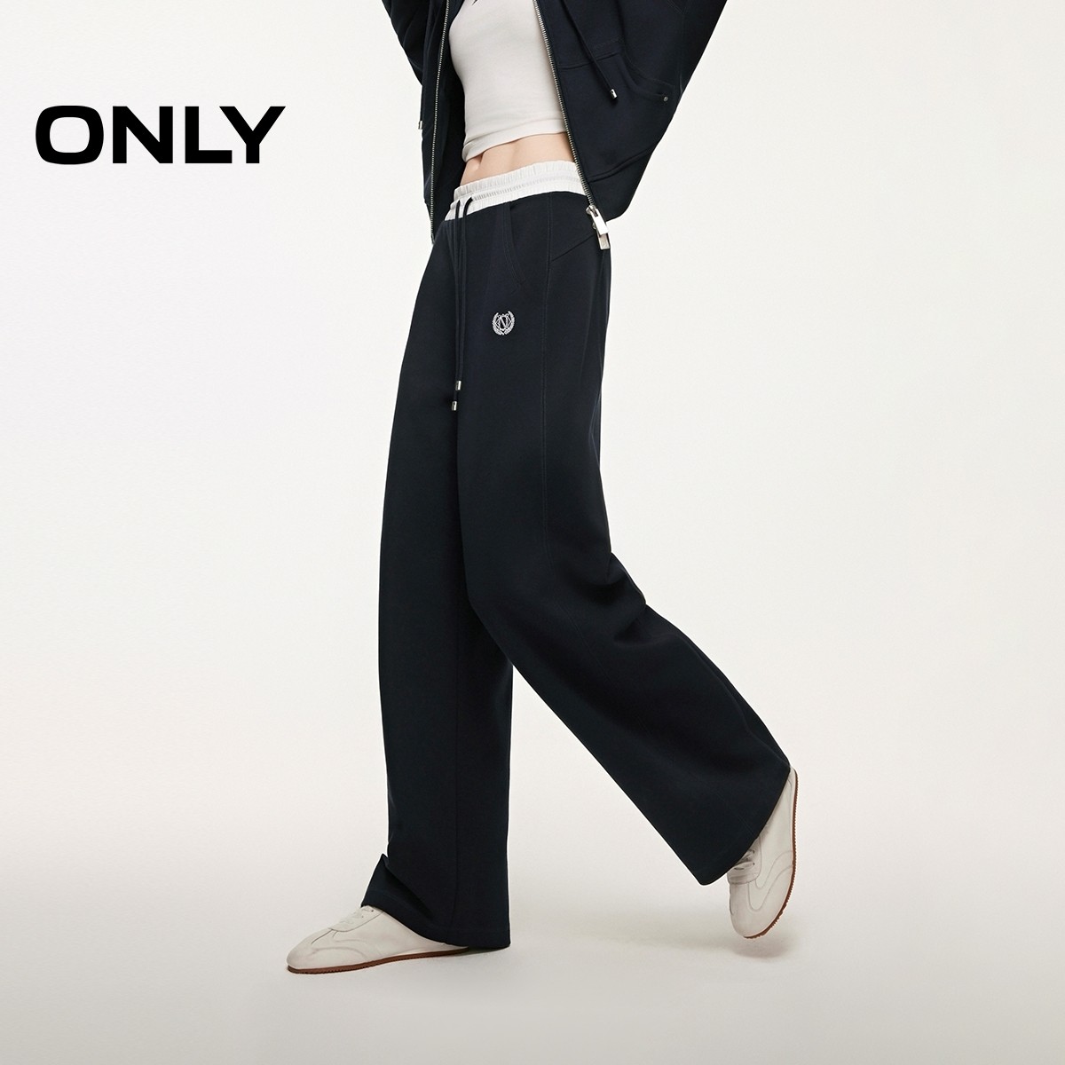 ONLY2025冬季新款拼色抽绳弹力腰头长裤阔腿裤休闲裤女|12541D016,女装/女士精品,休闲裤,淘宝优惠券,粉丝福利购,淘宝优惠卷