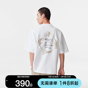 杰克琼斯24夏季 T恤男装 字母刺绣山海经图案胶印宽松圆领短袖 新款