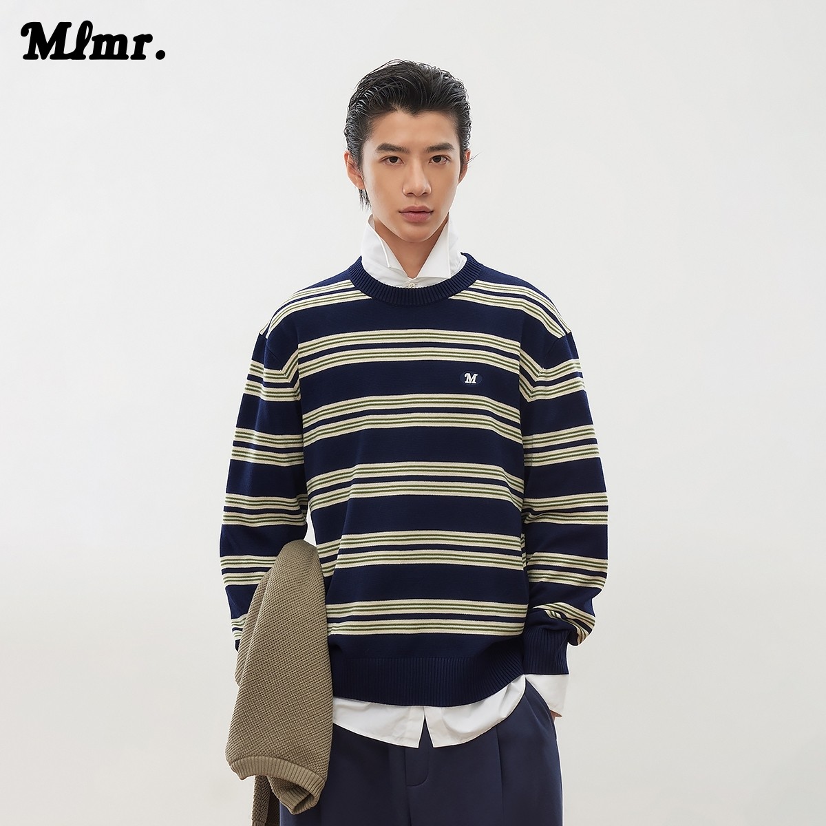 MLMR冬新款时尚圆领复古条纹撞色徽章刺绣潮毛衣针织衫男女,男装,针织衫/毛衣,淘宝优惠券,粉丝福利购,淘宝优惠卷