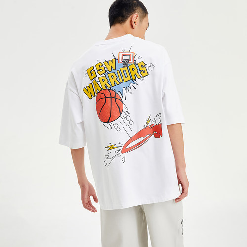 杰克琼斯春季款NBA联名勇士队宽松字母个性运动纯棉短袖T恤男装