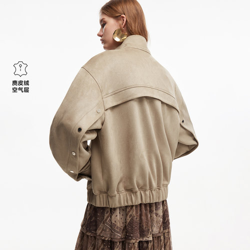 绫致ONLY2026秋季新款绒感立领宽松棒球服飞行员夹克外套女