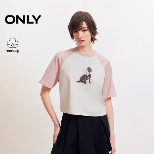 ONLY2026春季新款可爱萌宠动物印花撞色圆领短袖T恤女|126101062