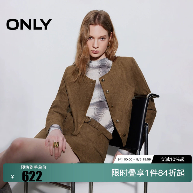 绫致ONLY2026春季新款圆领立体贴袋金属纽扣西服外套女图片