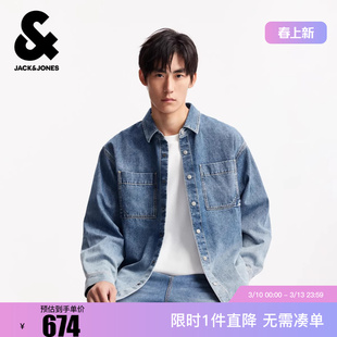 杰克琼斯春季男装牛仔衬衫外套宽松版型翻领纽扣门襟时尚百搭潮流