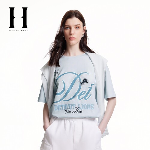 SEASON HIGH时尚潮流宽松版型胸前字母图案背后胶印T恤短袖女装