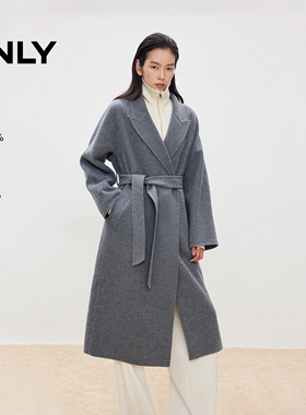 ONLY2025冬季新款双面呢含绵羊毛翻领纯色毛呢大衣女|12546U013