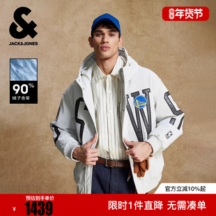 杰克琼斯NBA联名款勇士队宽松百搭日常舒适潮流刺绣连帽羽绒服