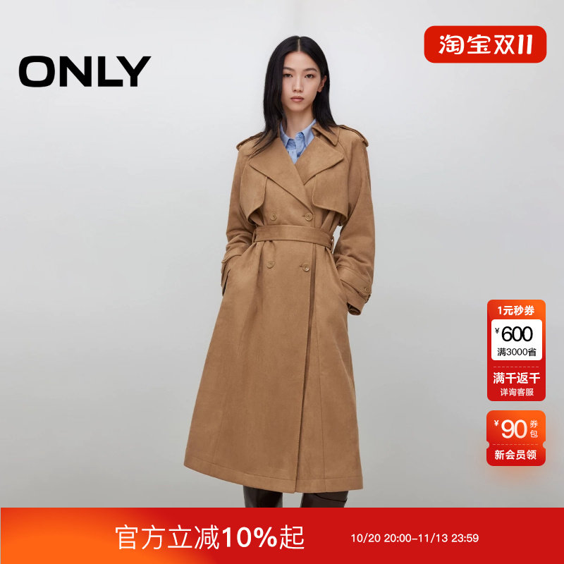 绫致ONLY秋季新款潮酷风宽松翻领中长款风衣外套女