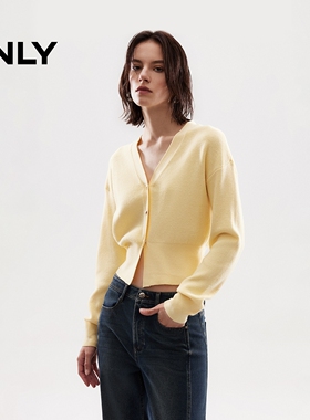 ONLY2025秋季新款显瘦宽螺纹下摆V领短款开衫针织衫女|12533A018