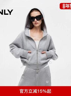 ONLY2025冬新款撞色抽绳下摆宽松落肩连帽短款卫衣女|12539R013