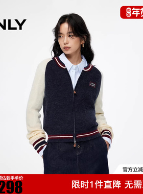 ONLY2025冬新款学院风撞色设计含羊毛开衫针织衫女|12533A008