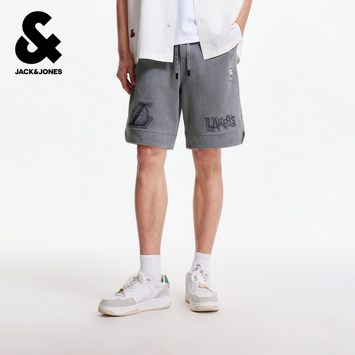 杰克琼斯NBA联名秋季男装短裤湖人队字母刺绣潮时尚运动百搭裤子