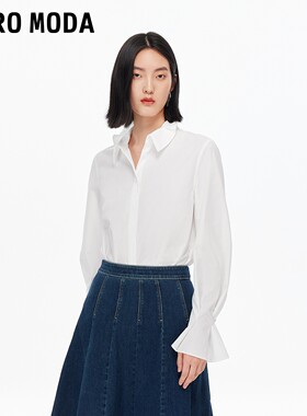Vero Moda衬衫2025冬新款含棉波浪立领直筒百搭白衬衫325305040