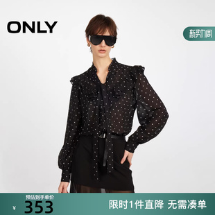 女 波点飘带系带肩线拼接花边衬衫 126105024 新款 ONLY2026春季