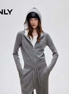 ONLY2025秋季新款休闲运动连帽正肩修身开衫针织衫女|12543B002