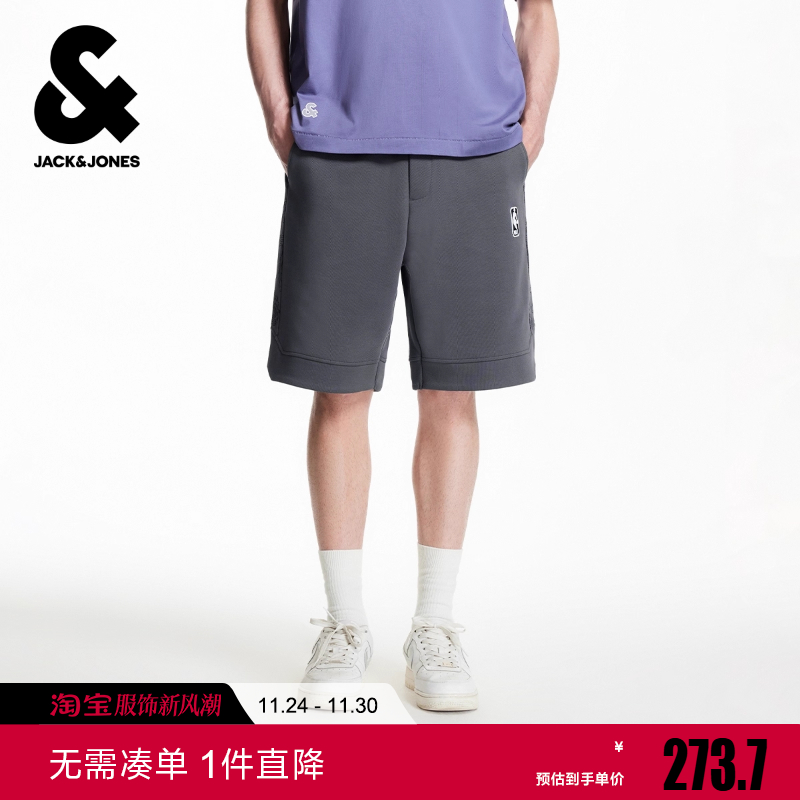 杰克琼斯男装冬新款NBA联名短裤运动百搭精致图案印花宽松裤子