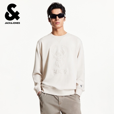 杰克琼斯NBA联名雄鹿队冬男士圆领卫衣logo刺绣宽松百搭卫衣男