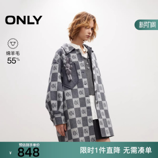 ONLY2025冬新款 12534S001 宽松落肩羊毛混纺廓形毛呢大衣女