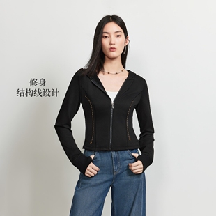 Vero Moda短外套女2026秋季新款正肩连帽长袖套指薄绒拉链上衣